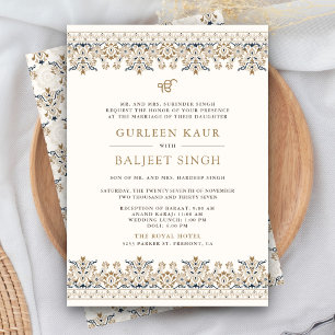 Ivory Brown Ikat Anand Karaj Sikh Wedding Invitation