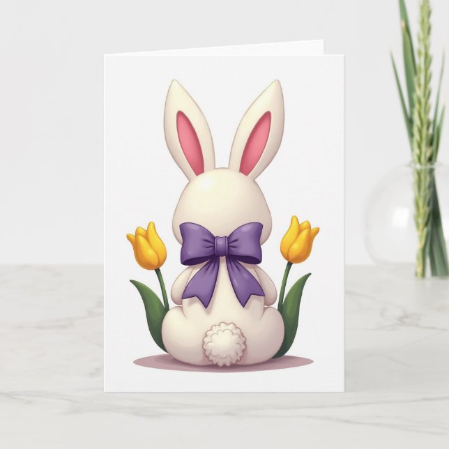 Ivory Bunny Spring Bow Card (Front)