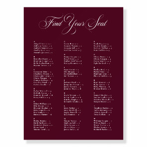 Ivory Burgundy Alphabetical Wedding Seating Chart Foam Board