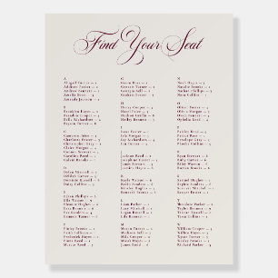 Ivory Burgundy Alphabetical Wedding Seating Chart Foam Board