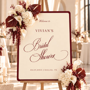 Ivory & Burgundy Border Bridal Shower Welcome Sign