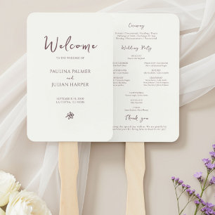Ivory & Burgundy Chic Flower Wedding Program Hand Fan