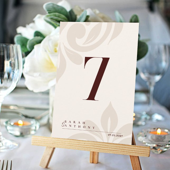 Ivory Burgundy Classic Elegant Damask Table Number (Creator Uploaded)