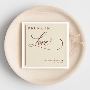 Ivory & Burgundy Drunk in Love Elegant Wedding Napkins