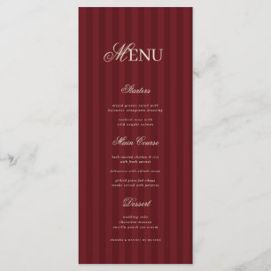 Ivory & Burgundy Elegant Stripes Retro Wedding Menu