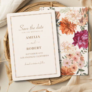 Ivory burgundy floral wedding save the date invitation