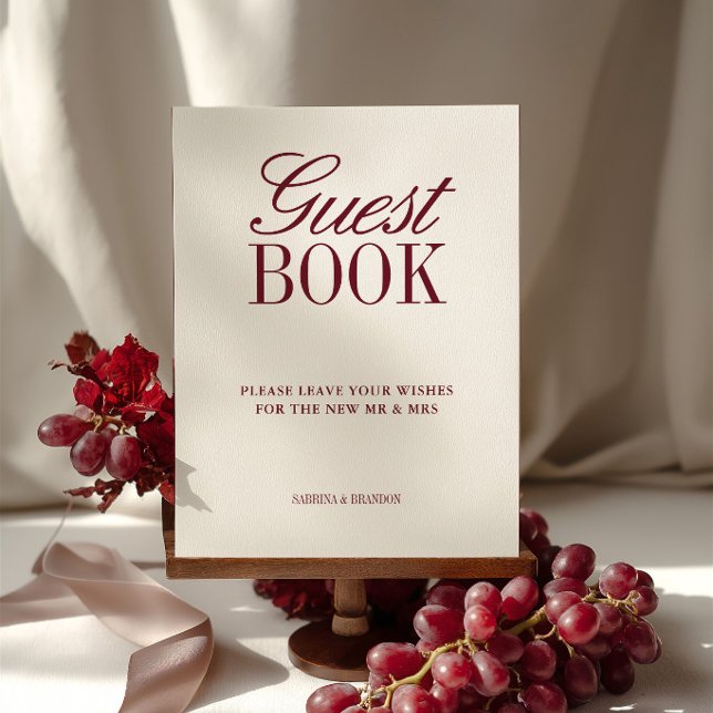 Ivory & Burgundy Guest Book Wedding Tabletop Sign (Ivory & Burgundy Guest Book Wedding Tabletop Sign)