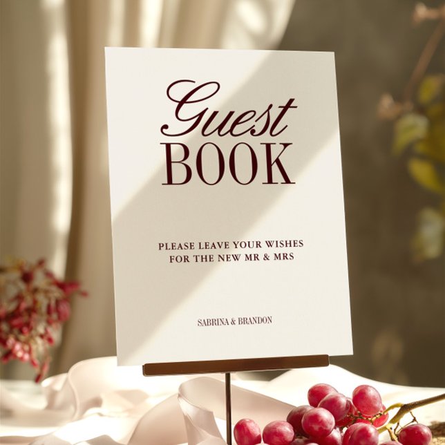 Ivory & Burgundy Guest Book Wedding Tabletop Sign (Ivory & Burgundy Guest Book Wedding Tabletop Sign)