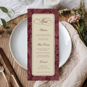 Ivory & Burgundy Lace Old Money Retro Wedding Menu