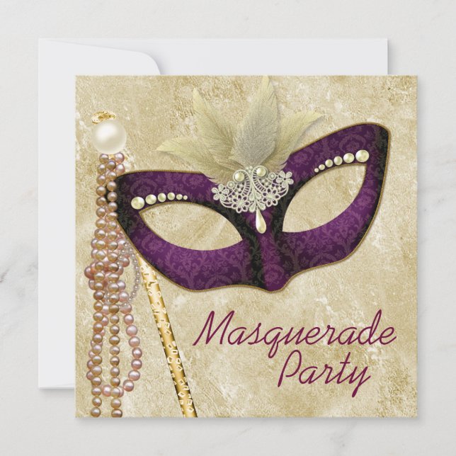 Ivory Burgundy Masquerade Party Invitation (Front)