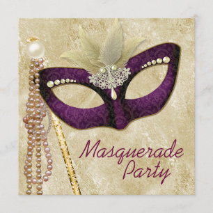 Ivory Burgundy Masquerade Party Invitation
