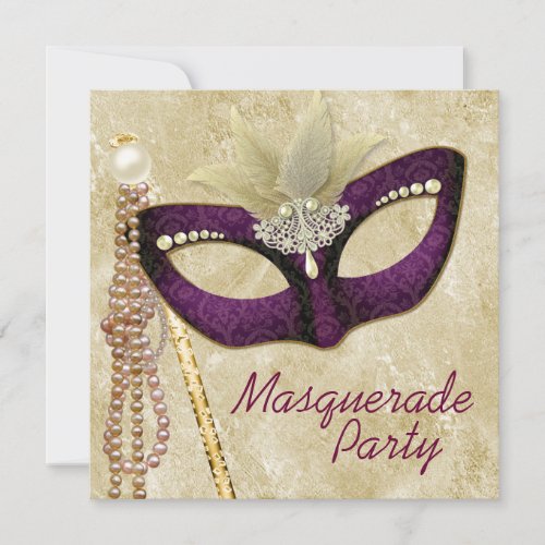 Ivory Burgundy Masquerade Party Custom Announcements