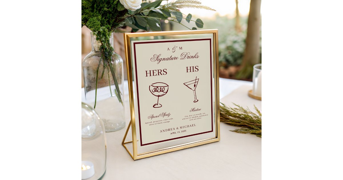Ivory & Burgundy Retro Signature Drinks Sign | Zazzle