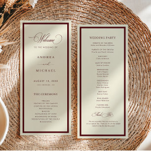 Ivory Burgundy Retro Vintage Old Money Wedding Program
