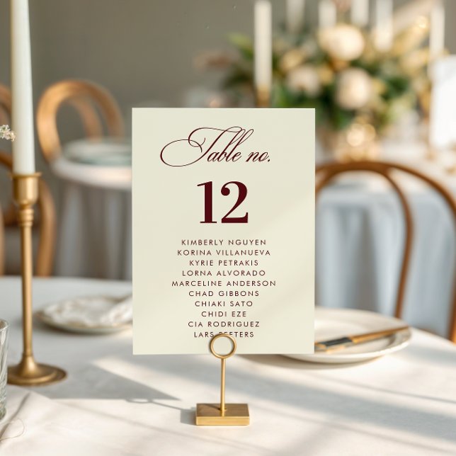 Ivory Burgundy Seating Chart Names Wedding Sign Table Number (Creator Uploaded)