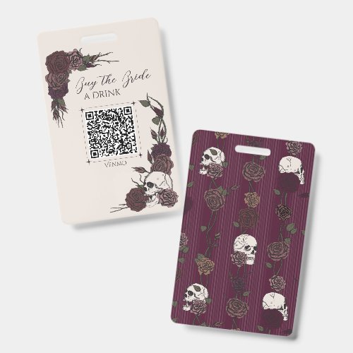 Ivory &amp; Burgundy Skull Drink QR ID Badge