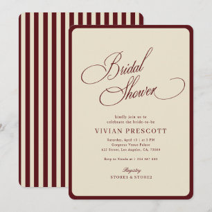 Ivory Burgundy Stripes Border Retro Bridal Shower Invitation