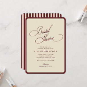 Ivory Burgundy Stripes Border Retro Bridal Shower Invitation