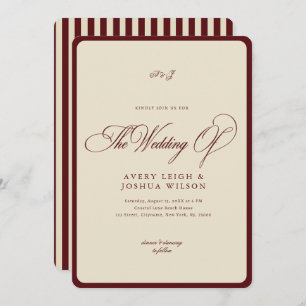 Ivory & Burgundy Stripes Border Retro Wedding Invitation