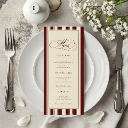 Ivory & Burgundy Stripes Border Retro Wedding Menu