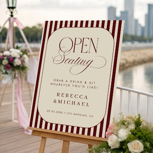 Ivory & Burgundy Stripes Open Seating Wedding Sign