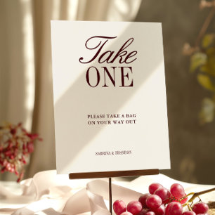 Ivory & Burgundy Take One Wedding Favor Sign