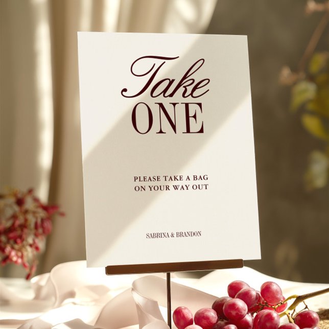 Ivory & Burgundy Take One Wedding Favor Sign (Ivory & Burgundy Take One Wedding Favor Sign)