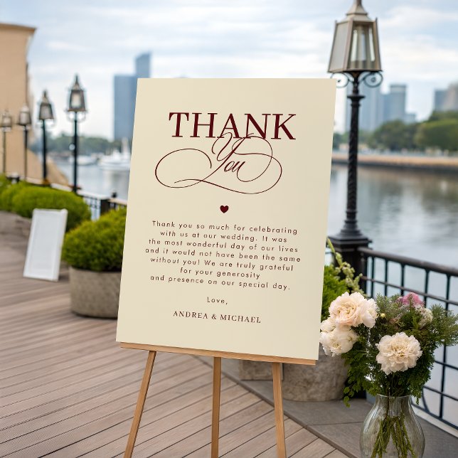 Ivory & Burgundy Thank You Message Wedding Sign (Creator Uploaded)