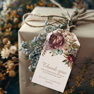 Ivory Burgundy Watercolor Floral Wedding favor Gift Tags