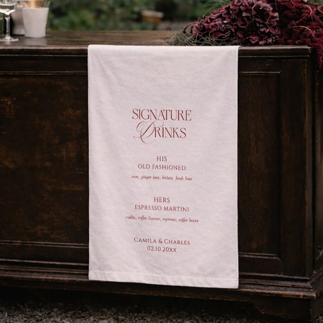 Ivory Burgundy Wedding Signature Drink Fabric Sign (Creator Uploaded)