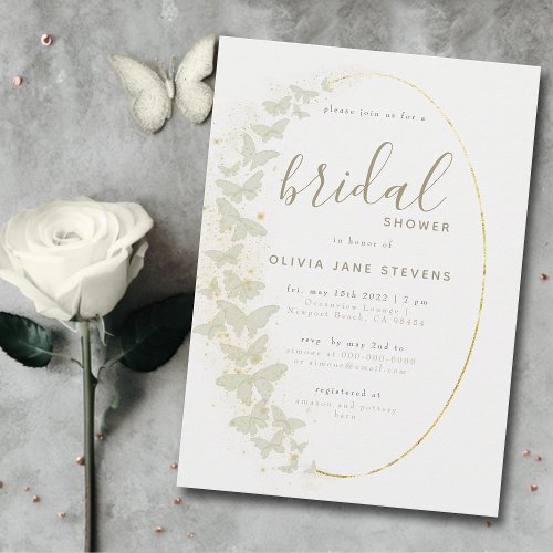 Ivory Butterflies Boho Gold Frame Bridal Shower Invitation