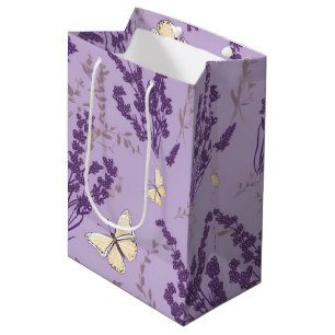 Ivory Butterflies with Lavender Flowers Medium Gift Bag