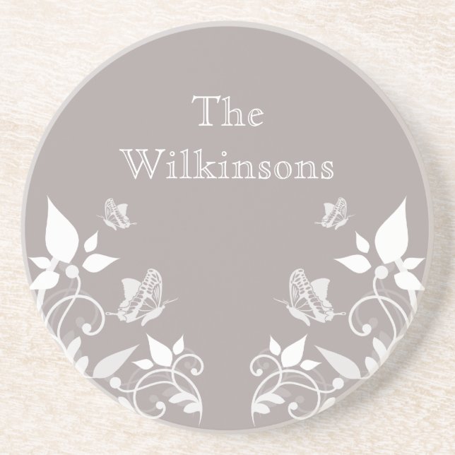 Ivory Butterfly Floral Coaster (Front)