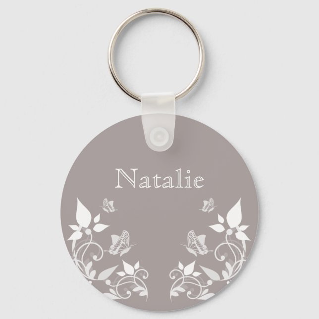 Ivory Butterfly Floral Keychain (Front)