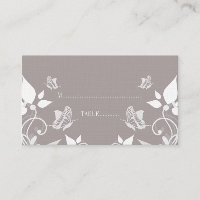 Ivory Butterfly Floral Place Card (Front)
