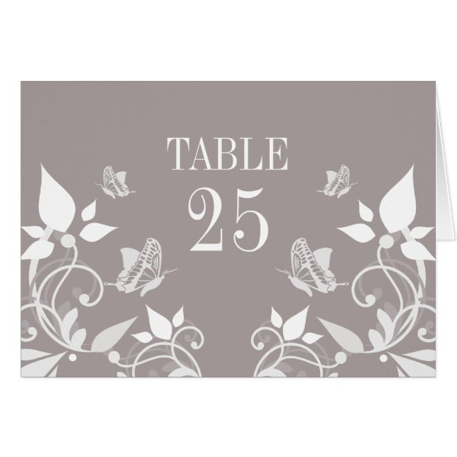 Ivory Butterfly Floral Table Number Card (Front Horizontal)