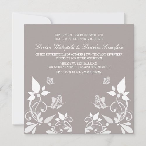 Ivory Butterfly Floral Wedding Invite