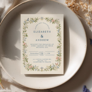 Ivory Butterfly Grandmillennial Wedding Invitation