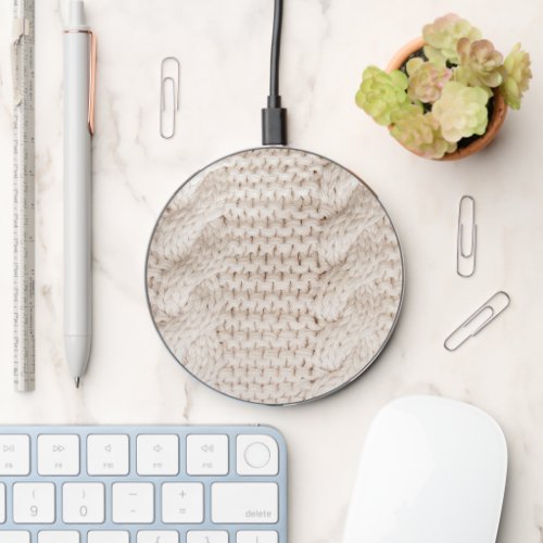 Ivory Cable Knit Pattern   Wireless Charger
