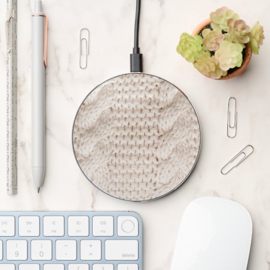 Ivory Cable Knit Pattern Wireless Charger (Desk)