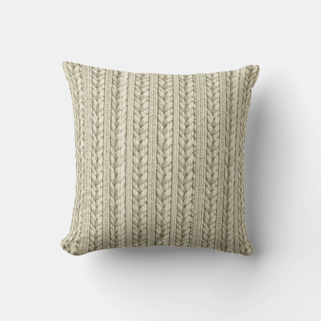 Ivory Cable Knit Texture Throw Pillow (Front)