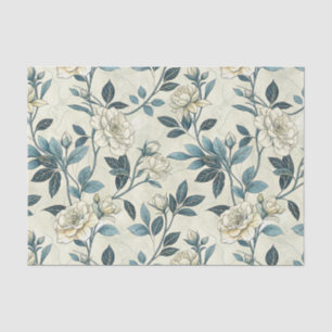 Ivory Camellia Indigo Chinoiserie Botanical Tissue Paper