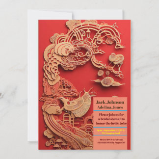Ivory Carved Phoenix and Phoenix Tree Invitation