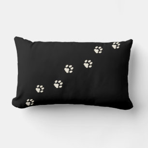 Ivory Cat Paw Prints Feline Tracks Black Lumbar Pillow