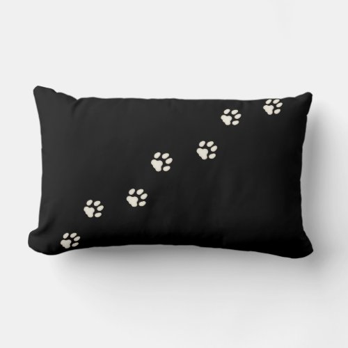 Ivory Cat Paw Prints Feline Tracks Black Lumbar Pillow