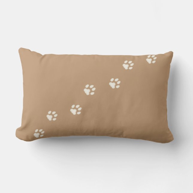 Ivory Cat Paw Prints Feline Tracks Brown Lumbar Pillow (Front)