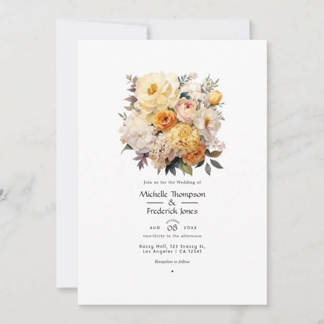 Ivory, Champagne and White Floral Wedding Invitation (Front)