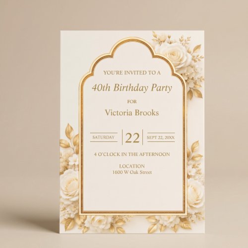 Ivory & Champagne Floral Birthday Party Invitation