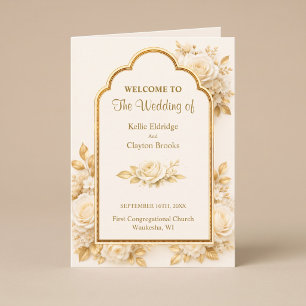 Ivory & Champagne Floral Wedding Folded Program
