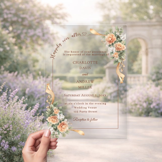 Ivory champagne florals ribbon luxury wedding acrylic invitations (Creator Uploaded)